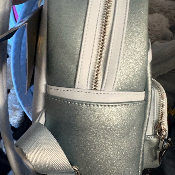 Loungefly Tiana Metallic Silver Backpack with Blue Gem - Picture 4 of 5